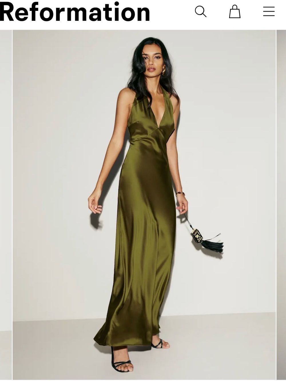 Reformation Daniela Silk Dress in Pear - Picture 4 of 7